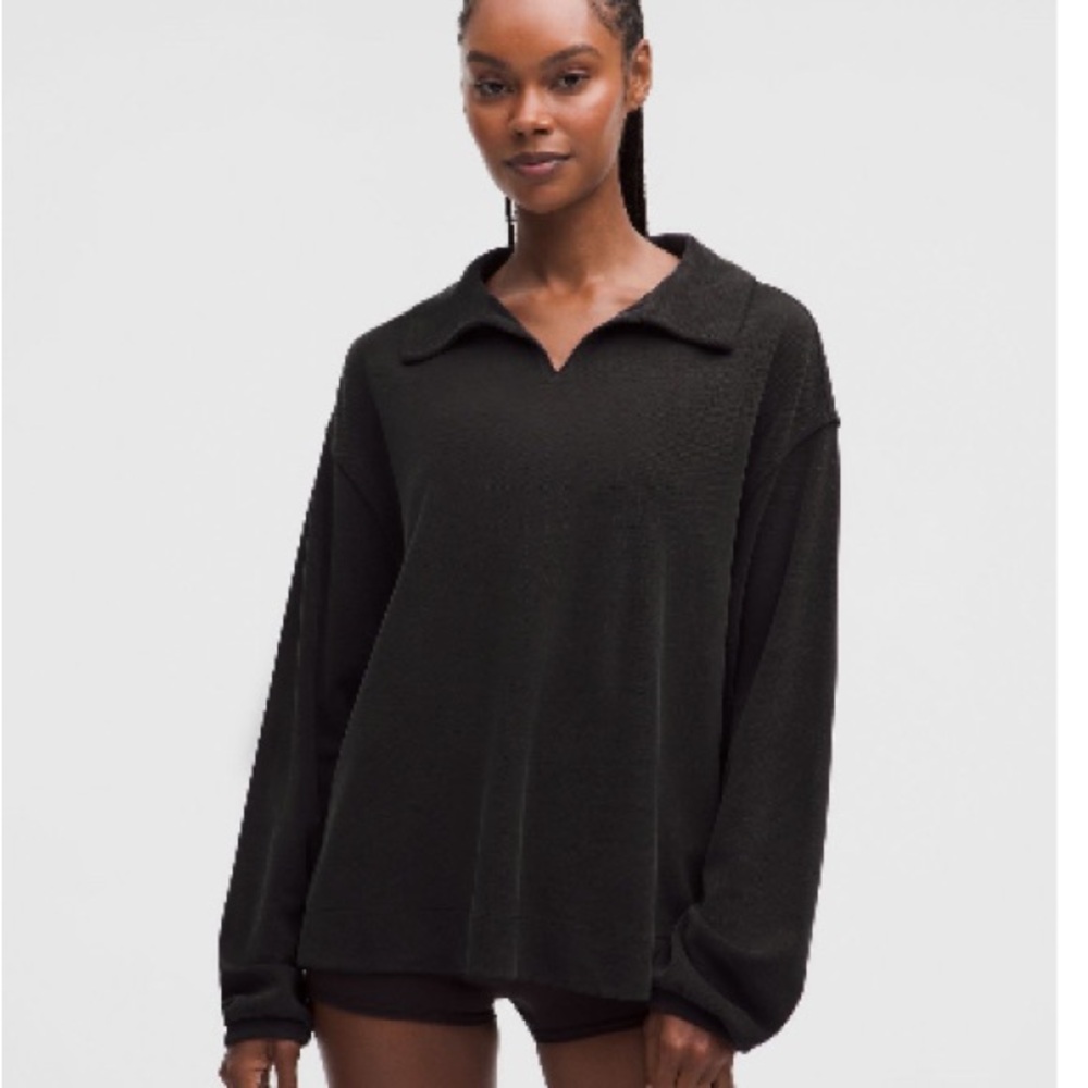 Lululemon Softstreme Pique Oversized Long Sleeve Polo – Black | Size S | NWT
